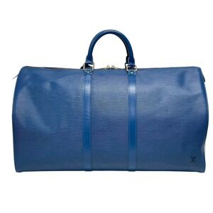 LOUIS VUITTON Epi Keepall Boston Bag Blue Leather Logo Travel